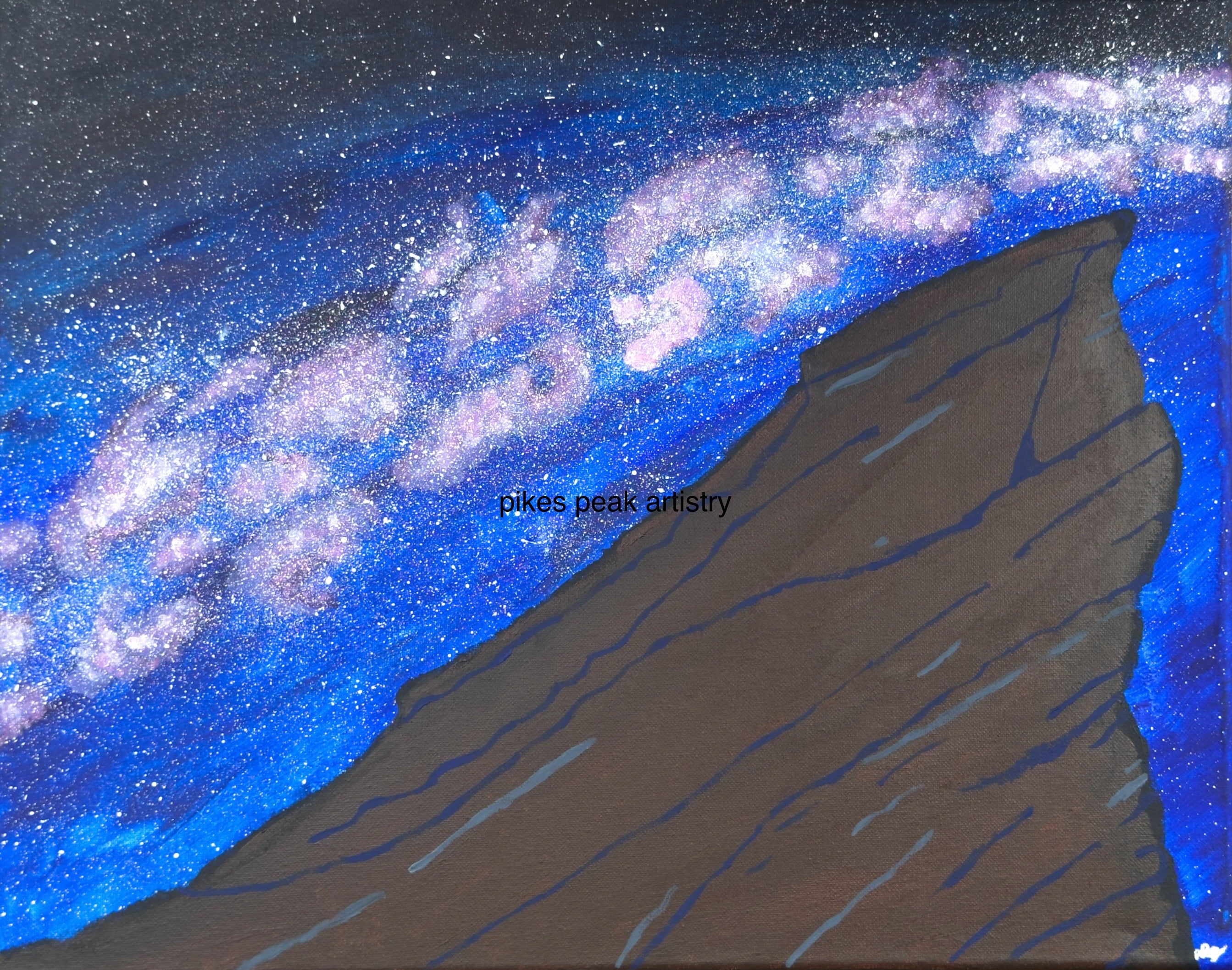 Acrylic Original Painting Set with the Red Rocks Amphitheatre and the Milky Way: "Cosmic Serenade at the Rocks"