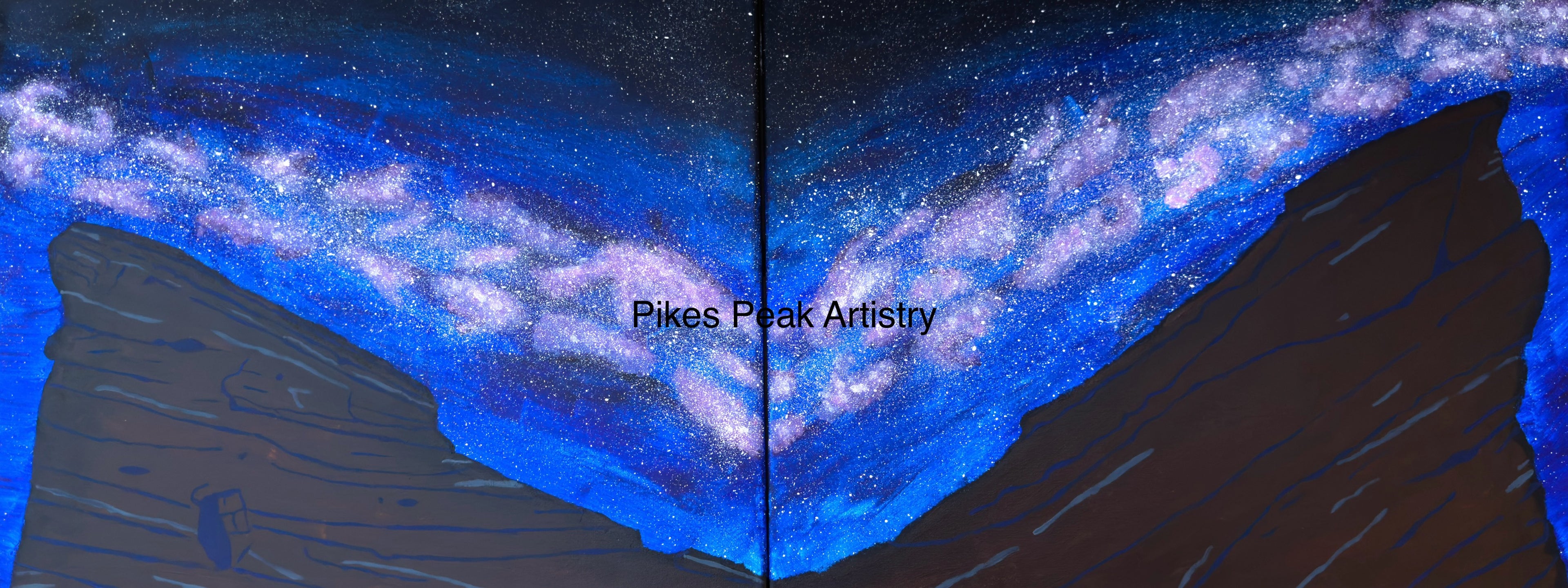 Acrylic Original Painting Set with the Red Rocks Amphitheatre and the Milky Way: "Cosmic Serenade at the Rocks"
