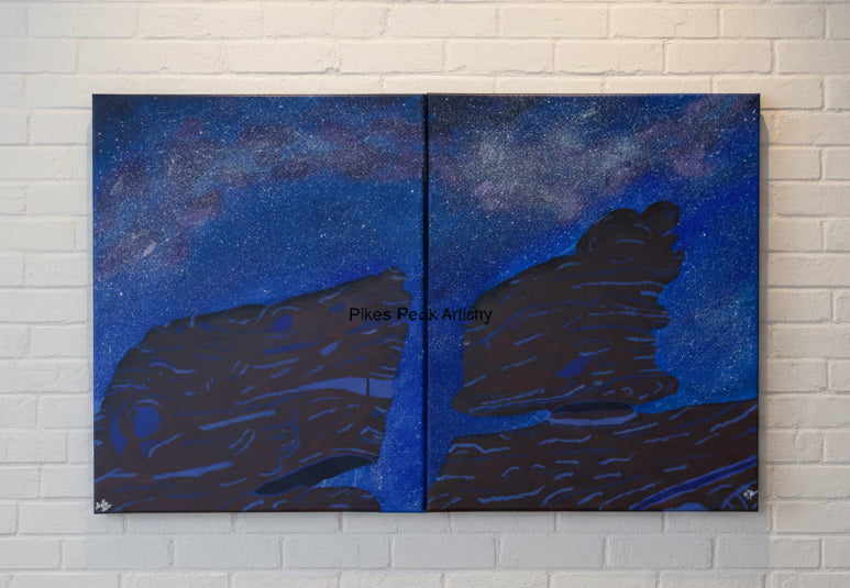 Acrylic Original Painting Set with Garden of the Gods and the Milky Way: "Defying Gravity" and "Sailing the Stars"