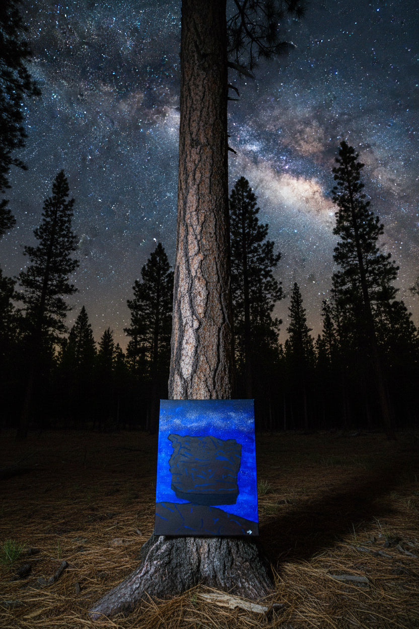 Original Acrylic Painting "Interstellar Equilibrium" Milky Way with Garden of the Gods Balanced Rock