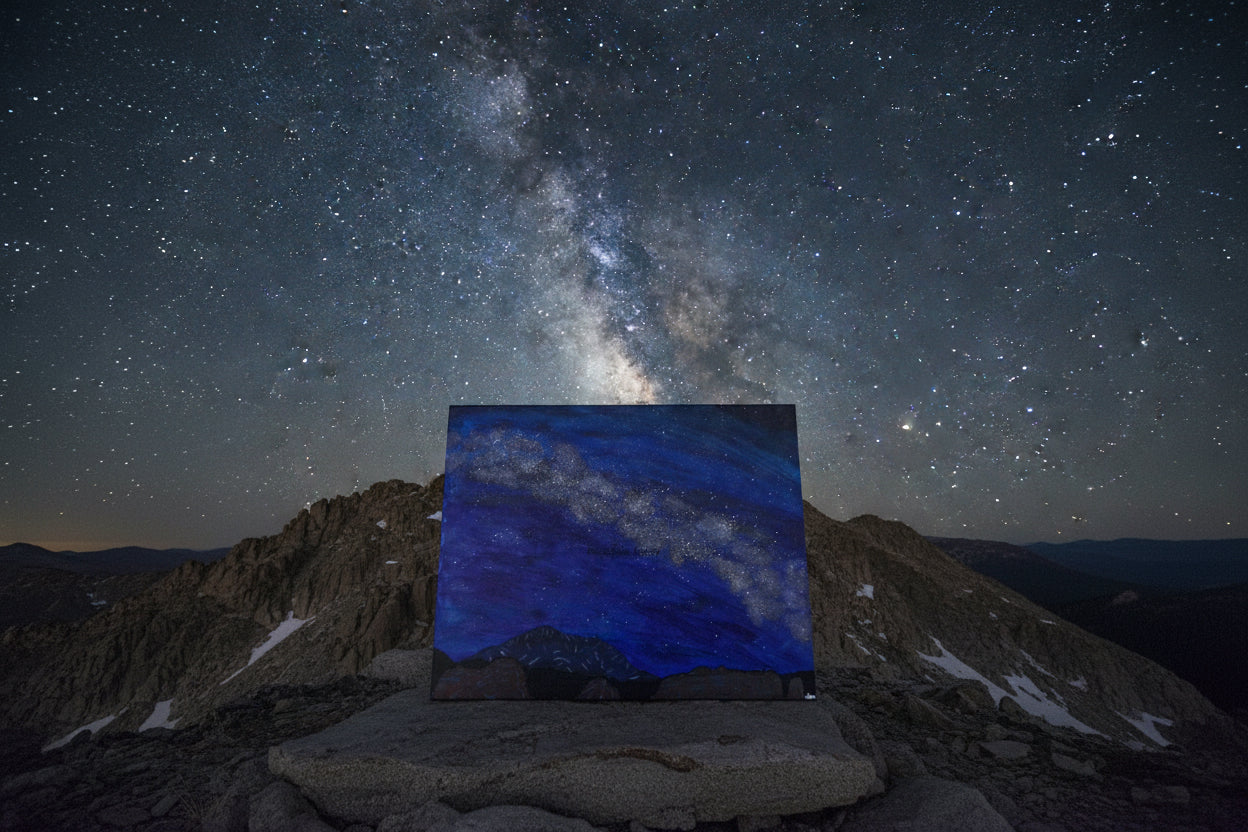 Acrylic Original Painting "The Celestial Overlord and the Crimson Cathedral" Pikes Peak with the Garden of the Gods and the Milky Way