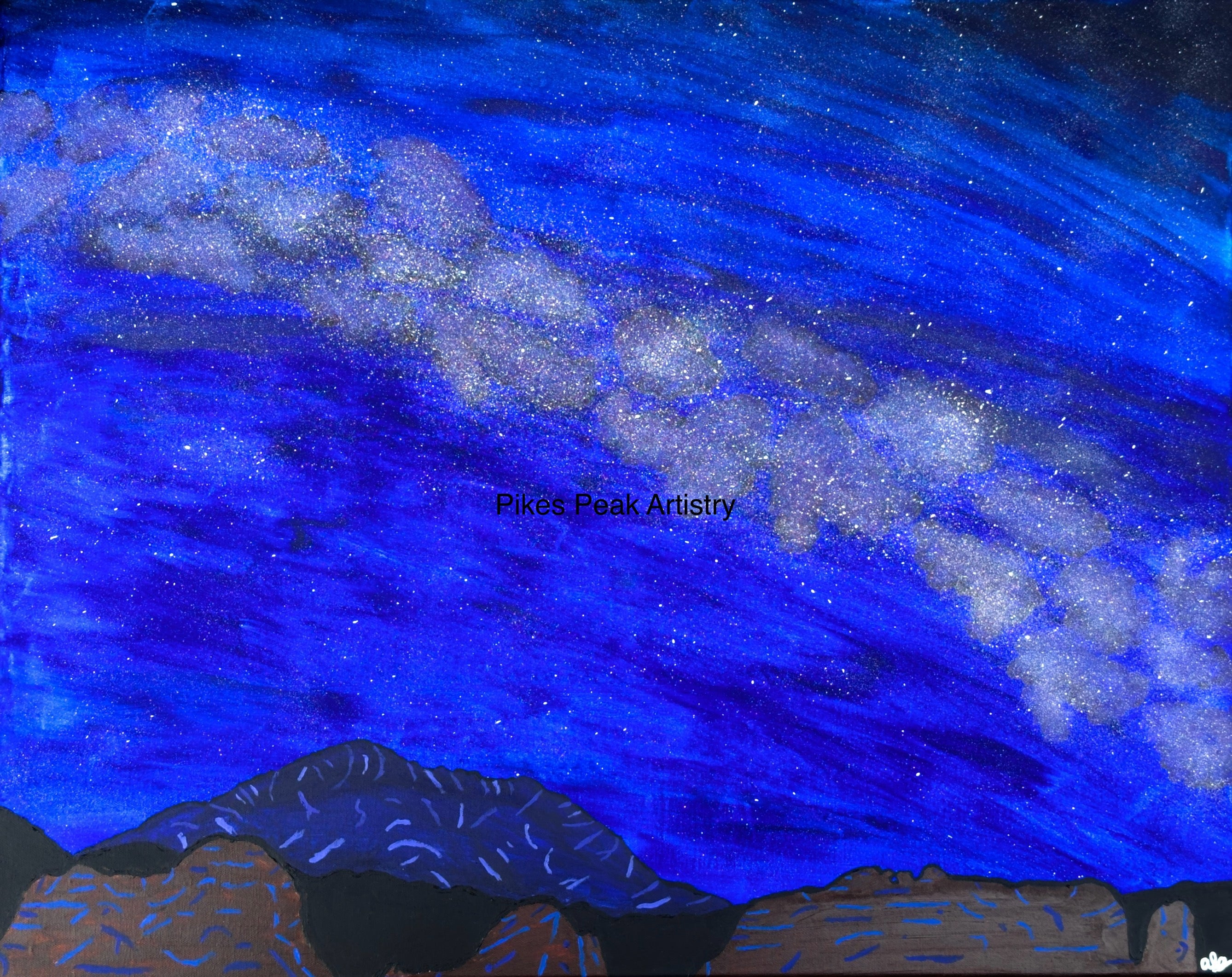 Acrylic Original Painting "The Celestial Overlord and the Crimson Cathedral" Pikes Peak with the Garden of the Gods and the Milky Way