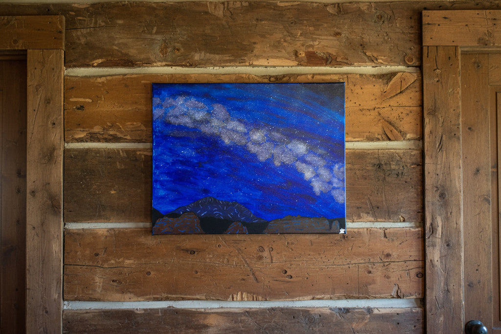 Acrylic Original Painting "The Celestial Overlord and the Crimson Cathedral" Pikes Peak with the Garden of the Gods and the Milky Way