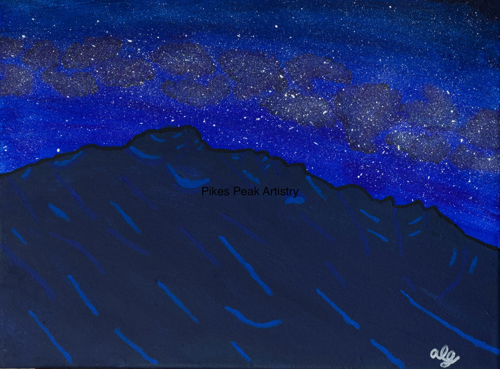 Acrylic Original Painting “Longs Peak Astral Pop” Longs Peak and the Milky Way