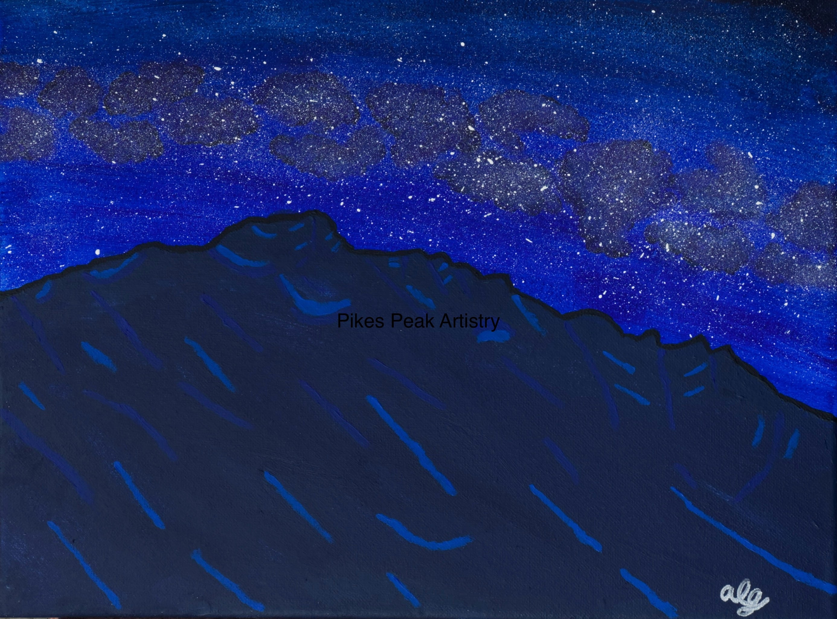 Acrylic Original Painting “Longs Peak Astral Pop” Longs Peak and the Milky Way