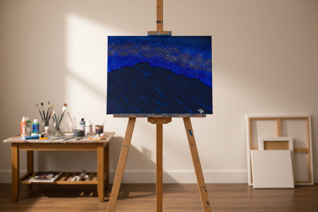Acrylic Original Painting “Longs Peak Astral Pop” Longs Peak and the Milky Way