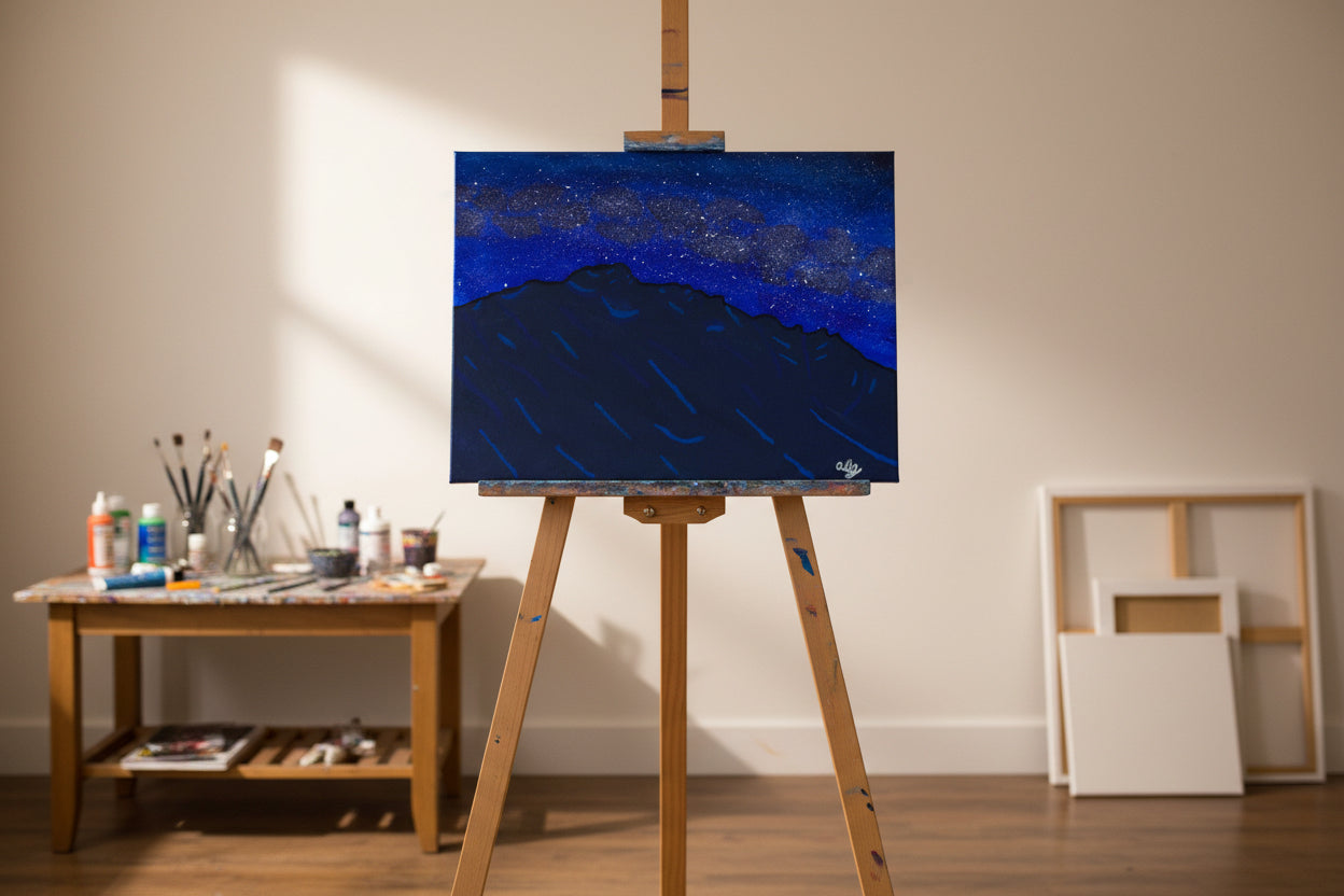 Acrylic Original Painting “Longs Peak Astral Pop” Longs Peak and the Milky Way