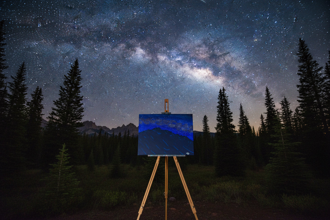 Acrylic Original Painting “Longs Peak Astral Pop” Longs Peak and the Milky Way