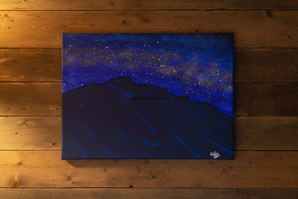 Acrylic Original Painting “Longs Peak Astral Pop” Longs Peak and the Milky Way