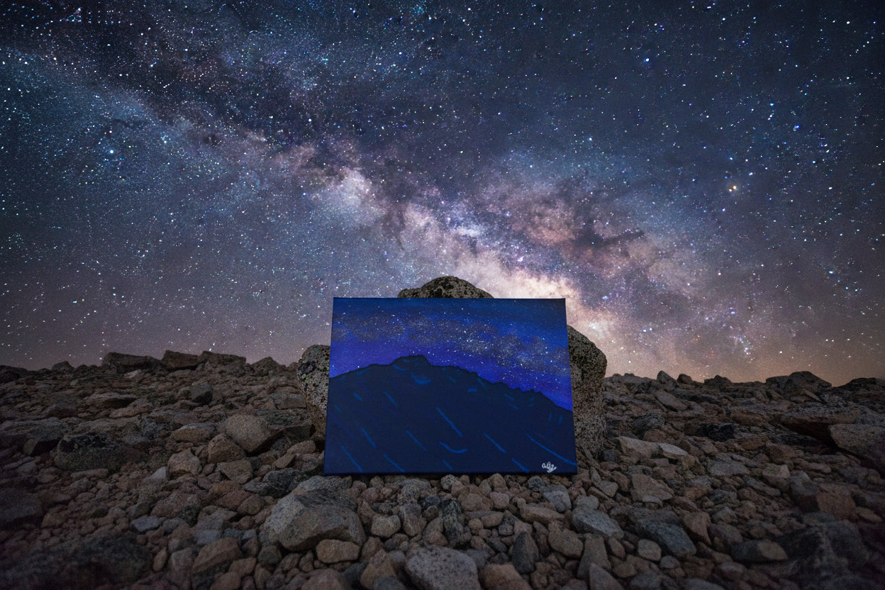 Acrylic Original Painting “Longs Peak Astral Pop” Longs Peak and the Milky Way