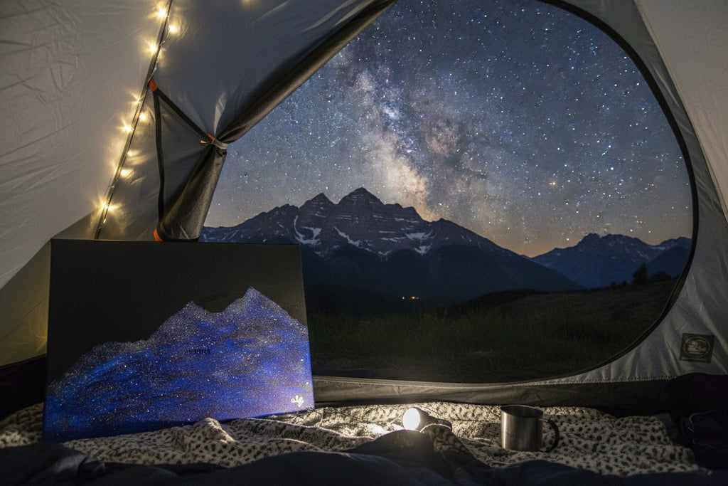 Acrylic Original Painting "When the Sky Spilled Across the Bells" Maroon Bells filled by the night sky