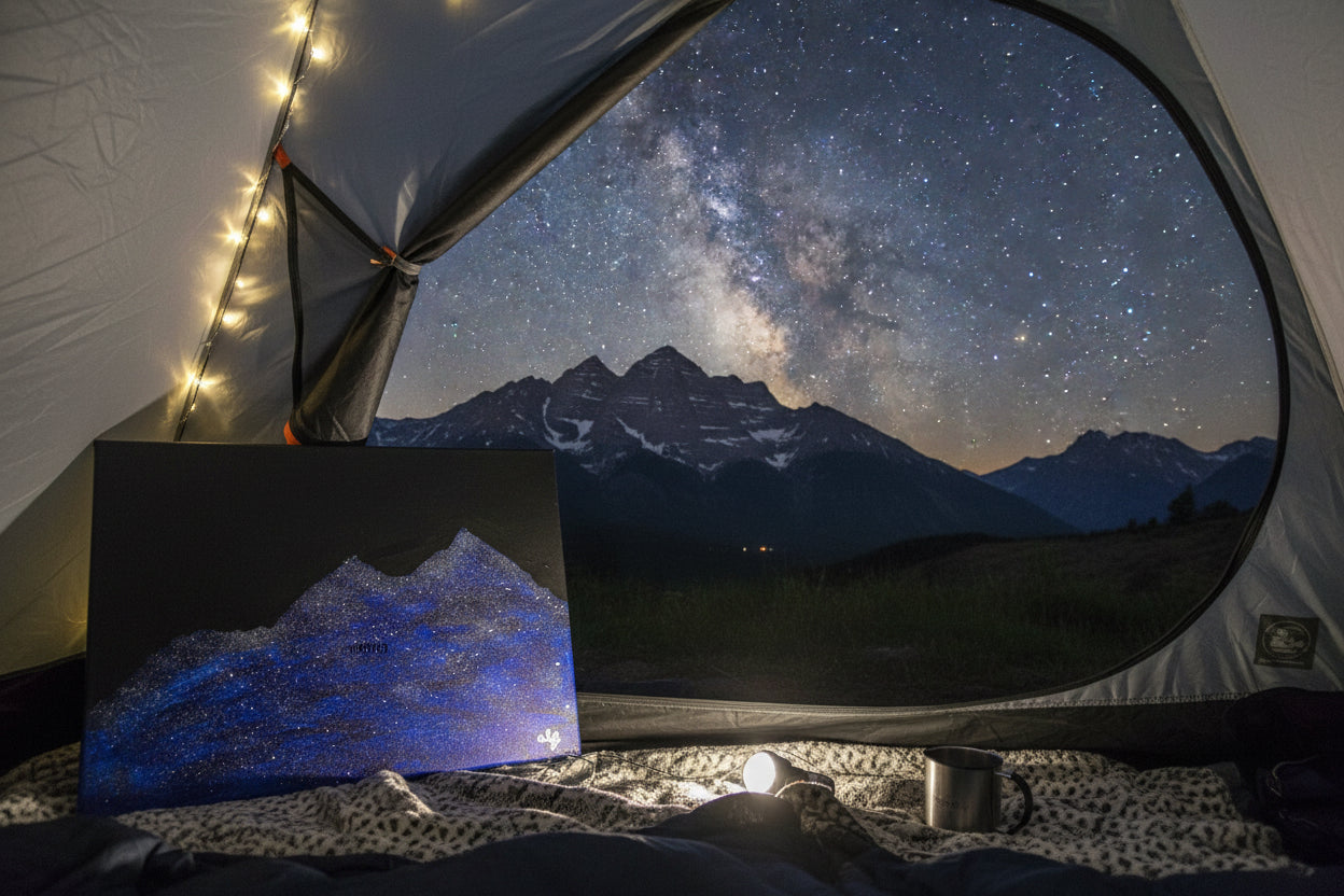Acrylic Original Painting "When the Sky Spilled Across the Bells" Maroon Bells filled by the night sky