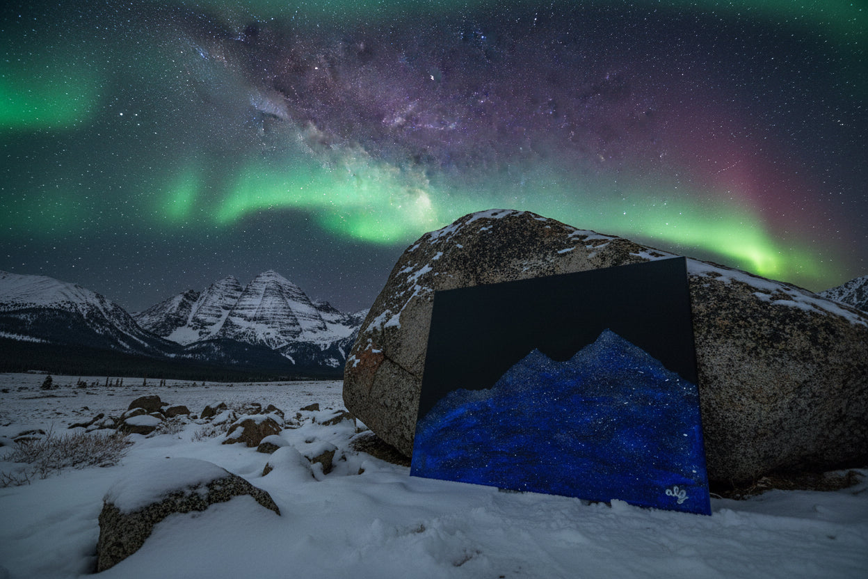 Acrylic Original Painting "When the Sky Spilled Across the Bells" Maroon Bells filled by the night sky