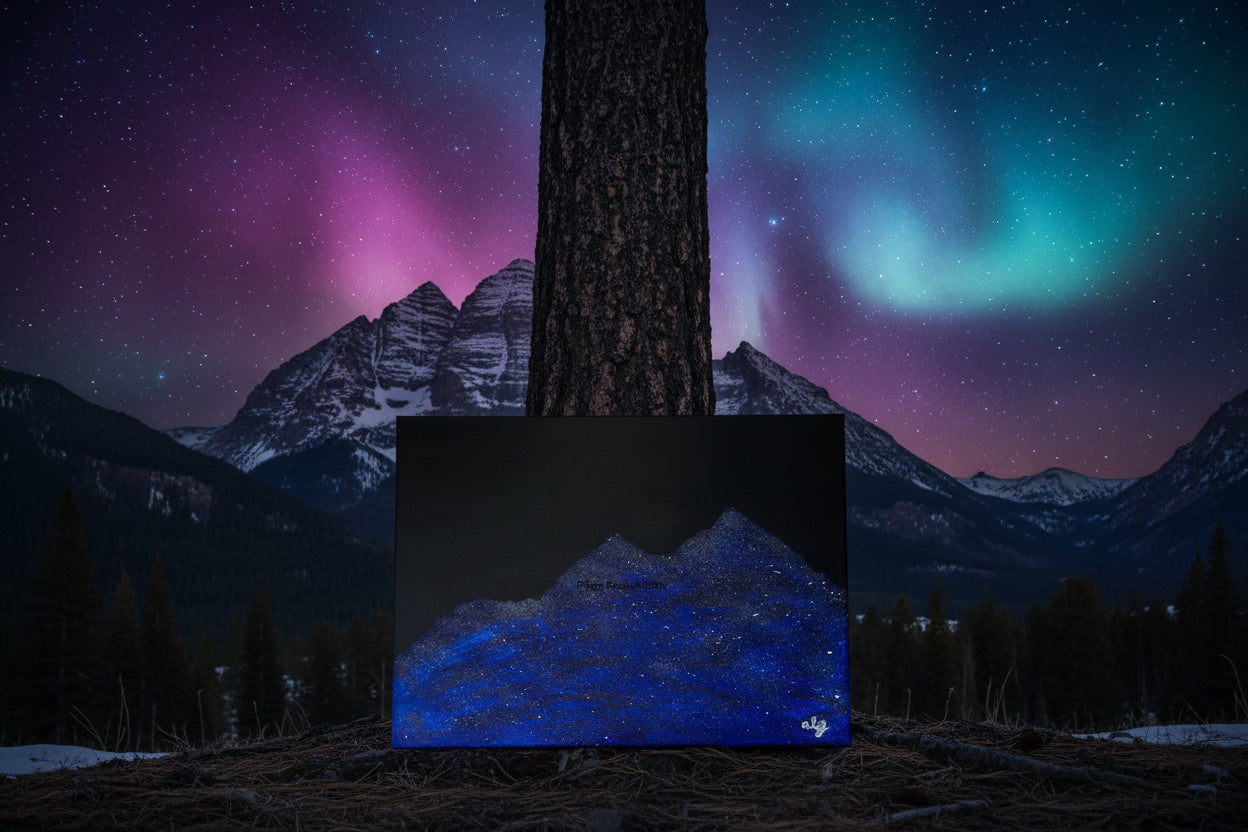 Acrylic Original Painting "When the Sky Spilled Across the Bells" Maroon Bells filled by the night sky