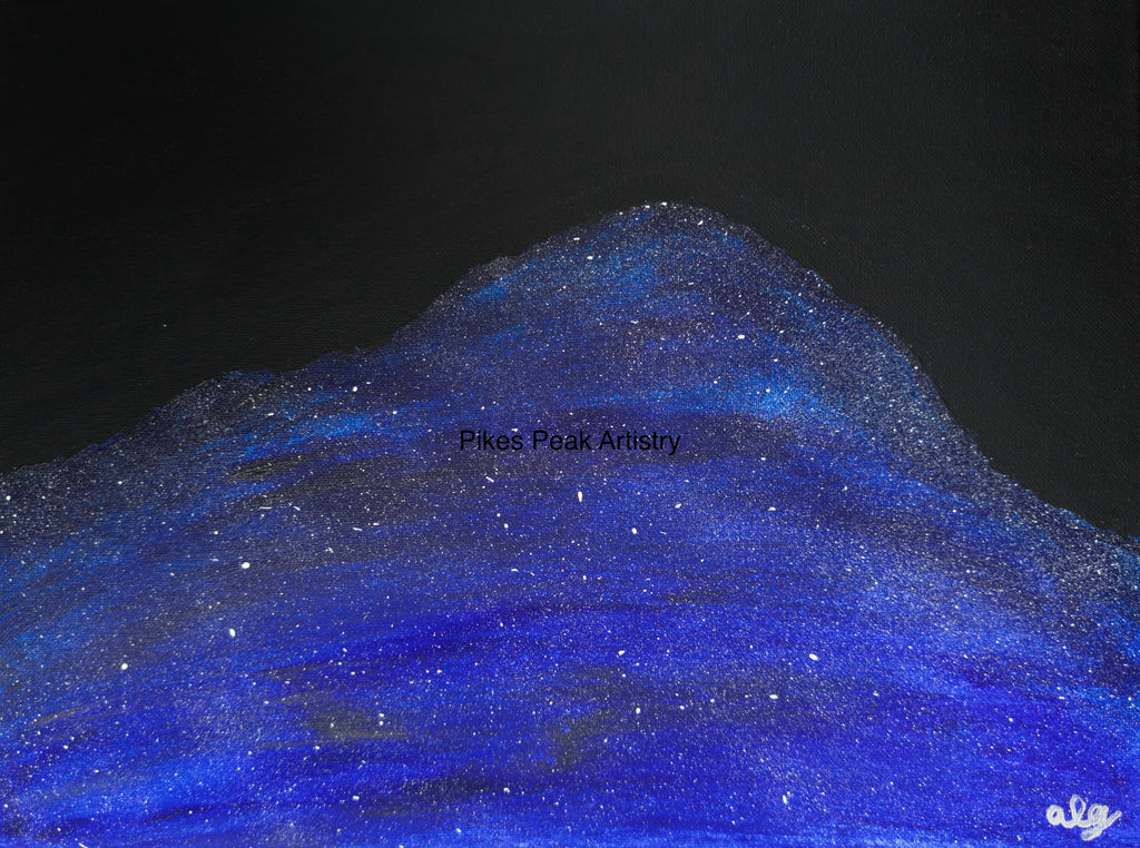 Acrylic Original Painting "When Pike Swallowed the Sky" Pikes Peak filled by the night sky