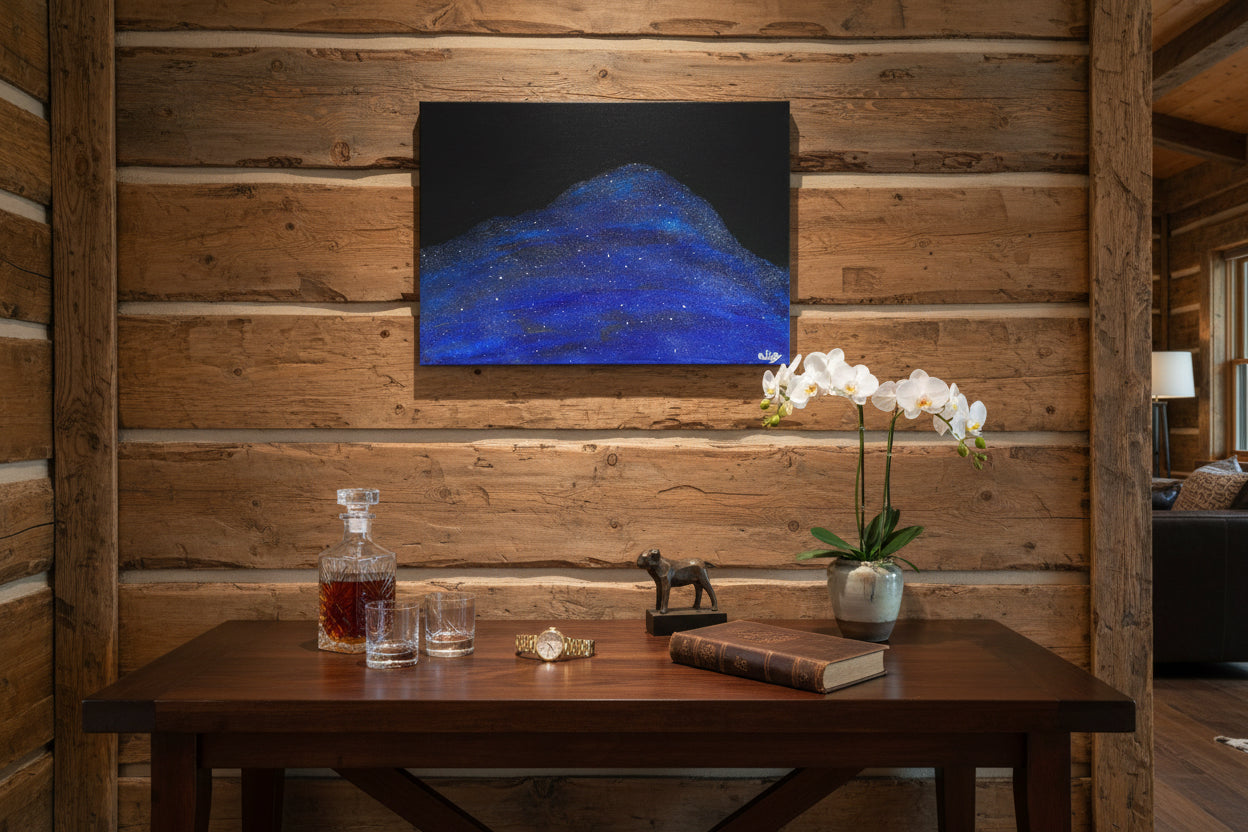 Acrylic Original Painting "When Pike Swallowed the Sky" Pikes Peak filled by the night sky