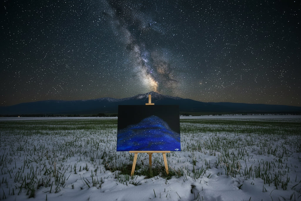 Acrylic Original Painting "When Pike Swallowed the Sky" Pikes Peak filled by the night sky
