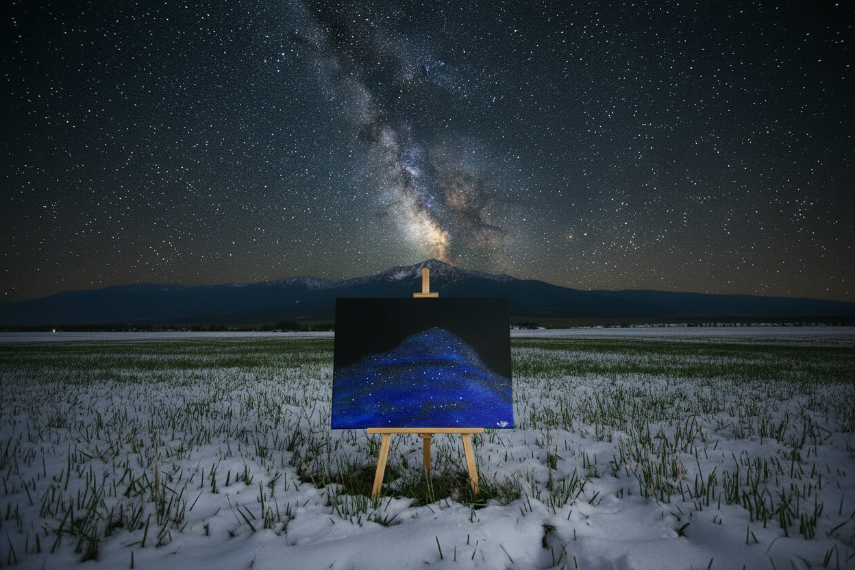 Acrylic Original Painting "When Pike Swallowed the Sky" Pikes Peak filled by the night sky