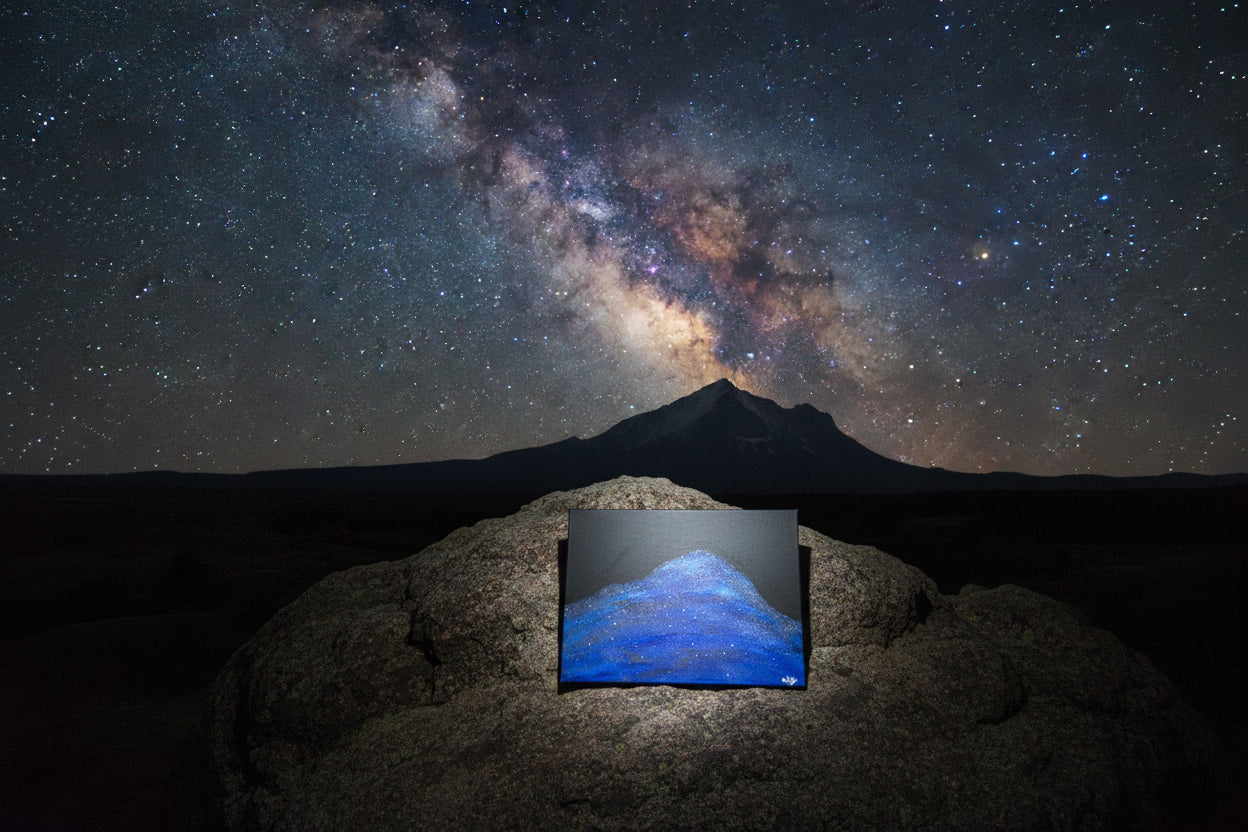 Acrylic Original Painting "When Pike Swallowed the Sky" Pikes Peak filled by the night sky