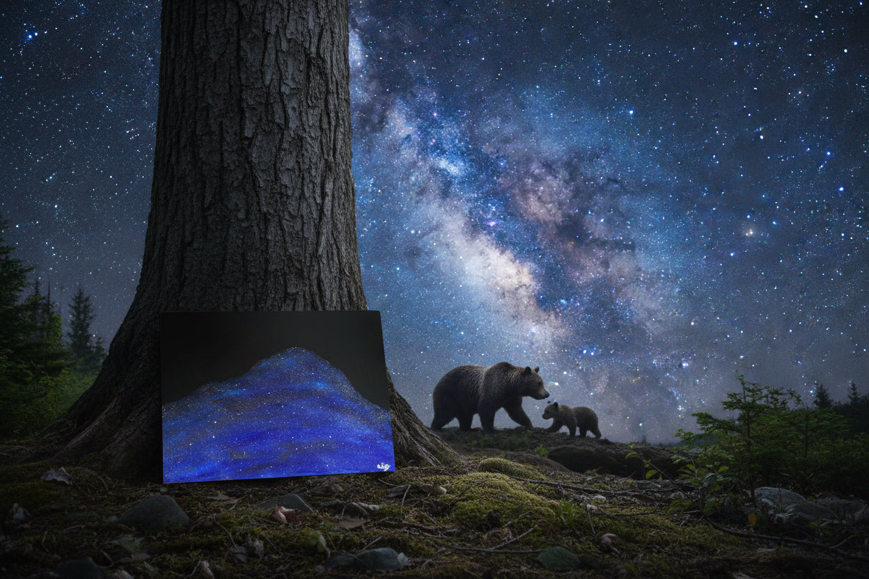Acrylic Original Painting "When Pike Swallowed the Sky" Pikes Peak filled by the night sky
