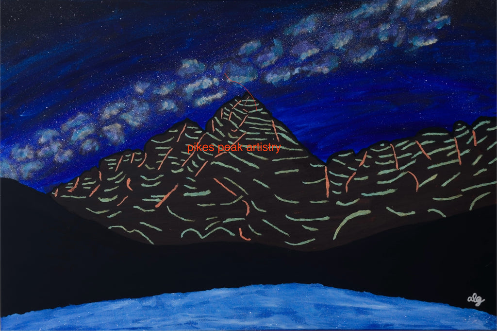 Acrylic Original Painting Maroon Bells and the Milky Way: "The Celestial Anchor: Copper Bells"