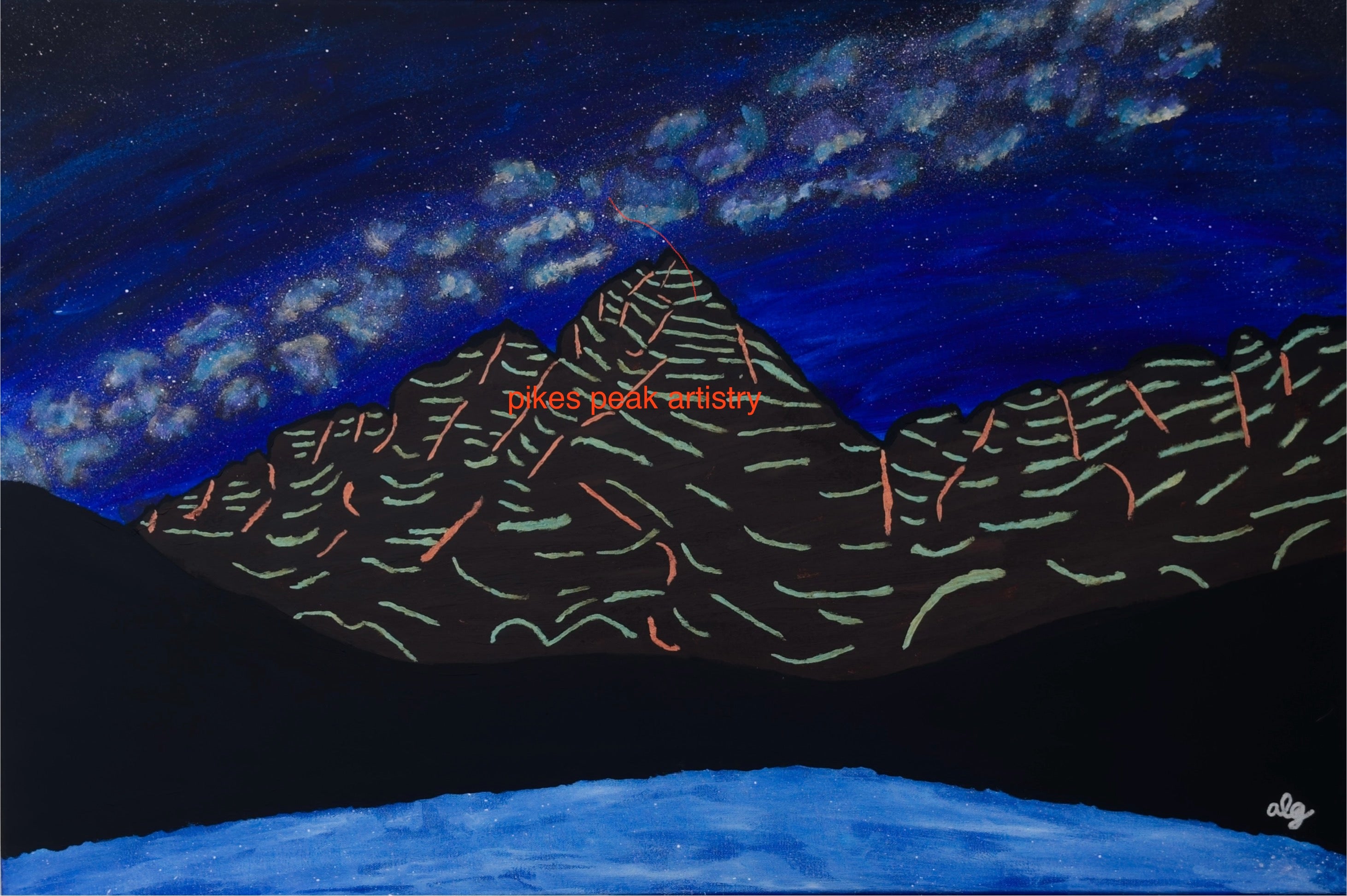 Acrylic Original Painting Maroon Bells and the Milky Way: "The Celestial Anchor: Copper Bells"