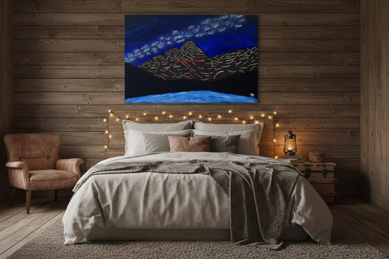 Acrylic Original Painting Maroon Bells and the Milky Way: "The Celestial Anchor: Copper Bells"