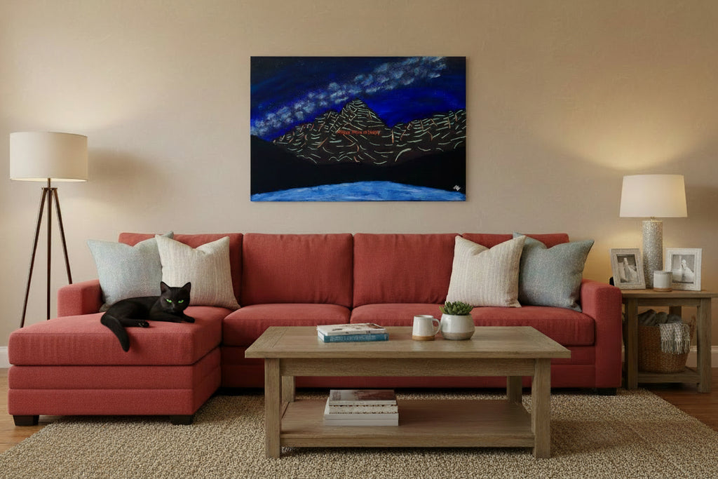 Acrylic Original Painting Maroon Bells and the Milky Way: "The Celestial Anchor: Copper Bells"
