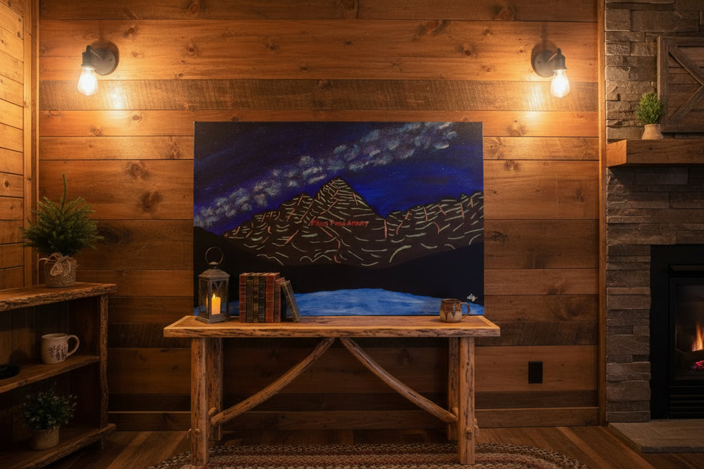 Acrylic Original Painting Maroon Bells and the Milky Way: "The Celestial Anchor: Copper Bells"