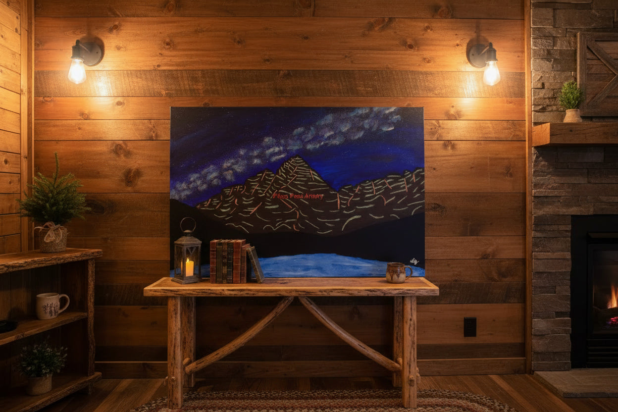 Acrylic Original Painting Maroon Bells and the Milky Way: "The Celestial Anchor: Copper Bells"