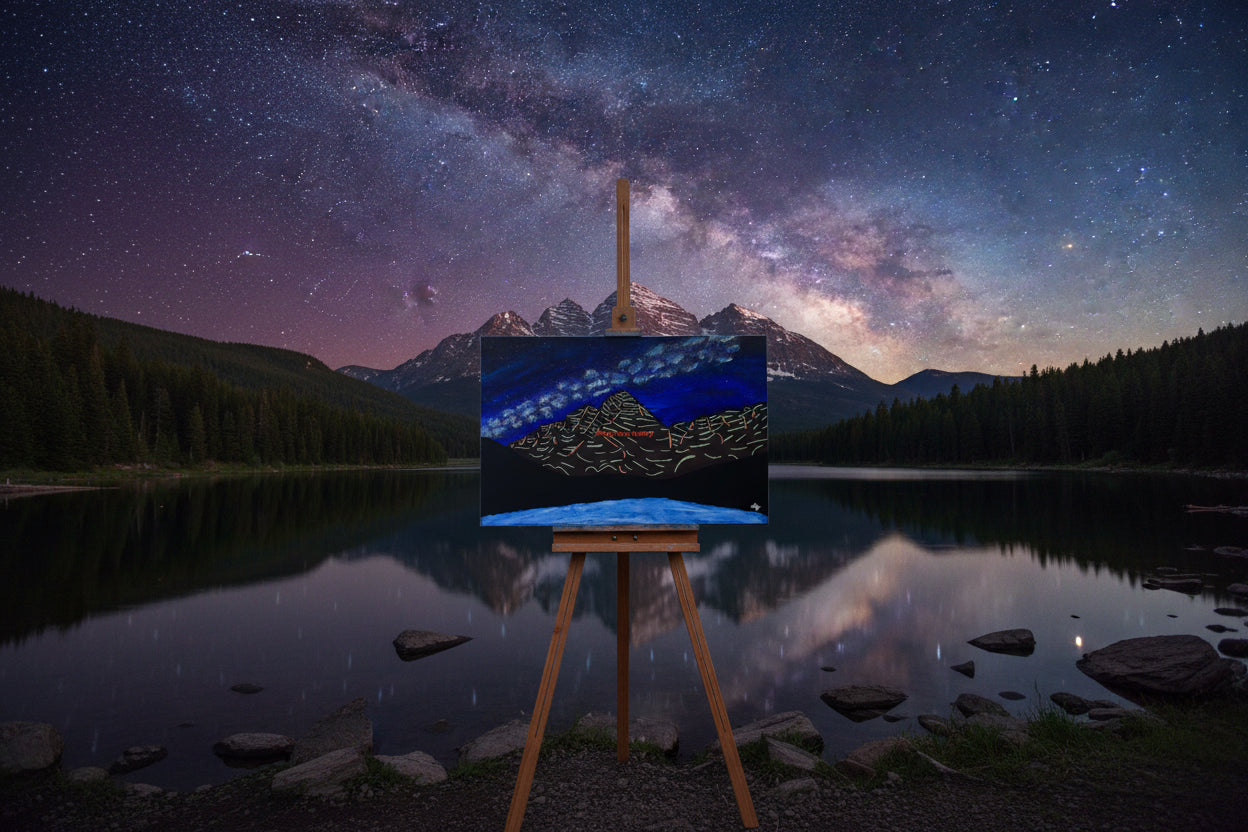Acrylic Original Painting Maroon Bells and the Milky Way: "The Celestial Anchor: Copper Bells"