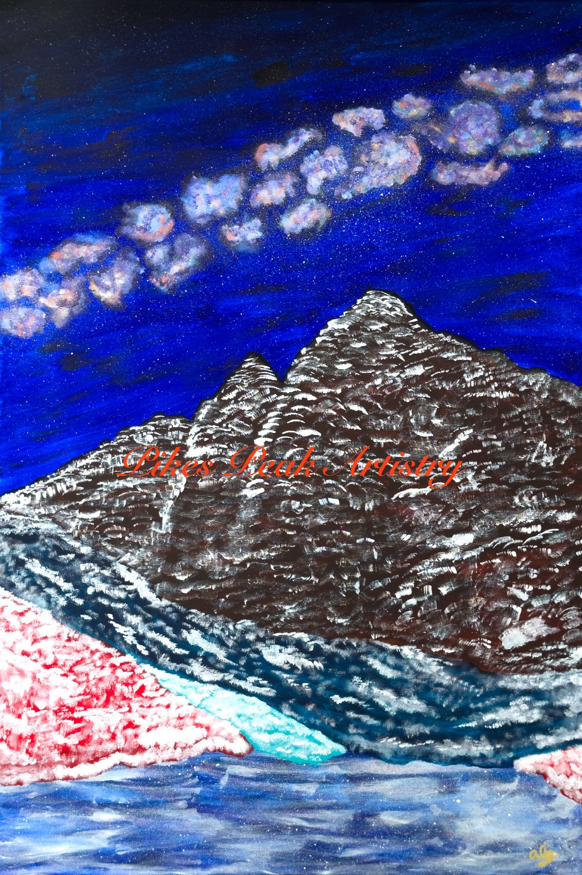 Acrylic Original Painting Maroon Bells and the Milky Way: "Silver Bells”
