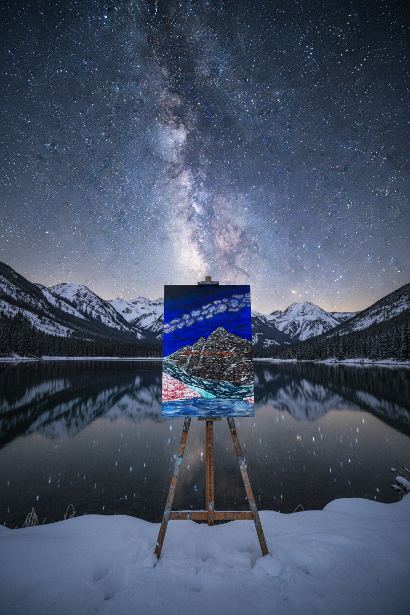 Acrylic Original Painting Maroon Bells and the Milky Way: "Silver Bells”