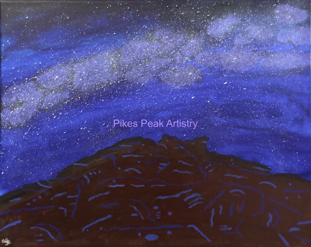 Original Acrylic Painting "Star-Crossed Camels" Milky Way with Garden of the Gods Kissing Camels