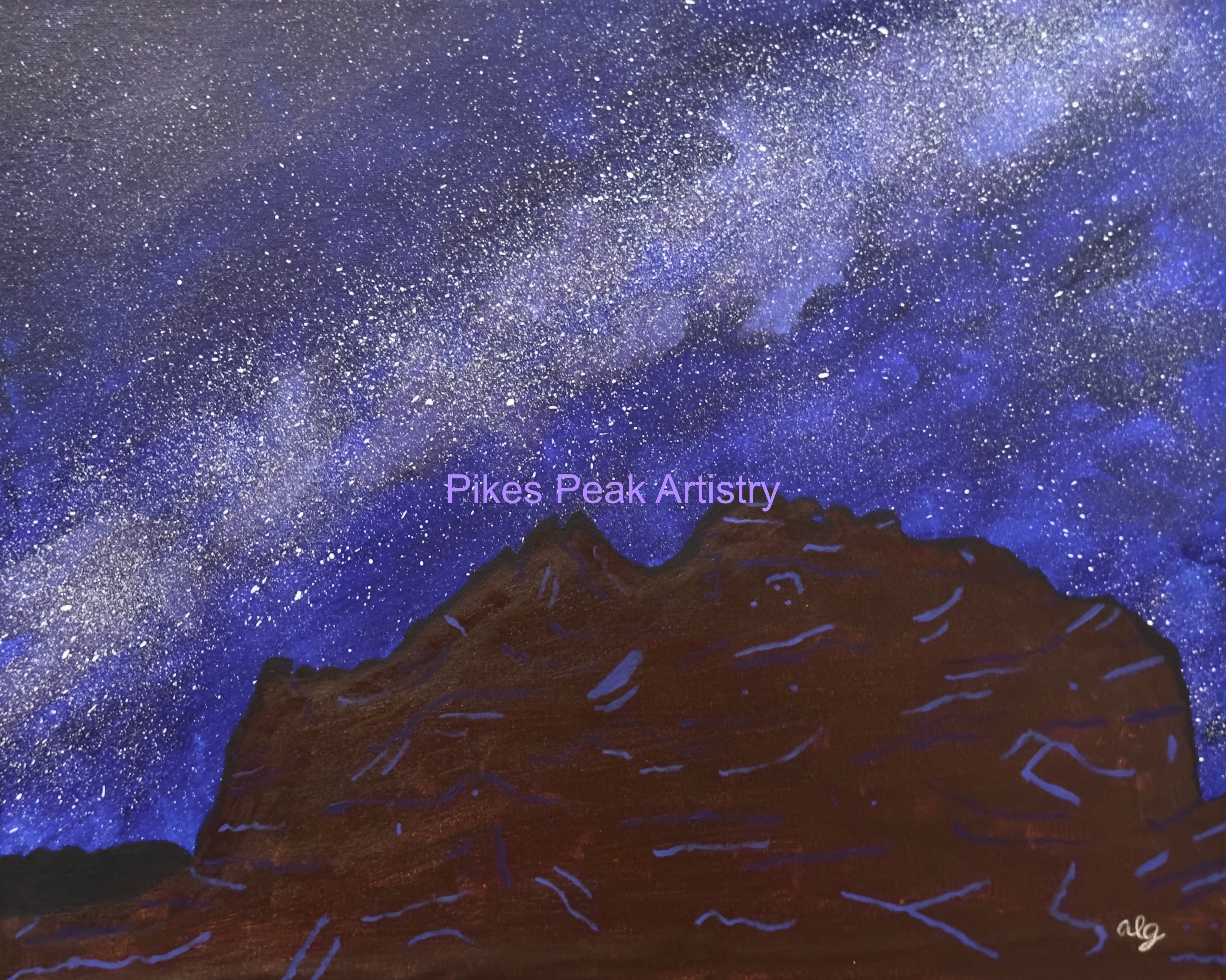 Original Acrylic Painting "Kisses in the Cosmos" Milky Way with Garden of the Gods Kissing Camels