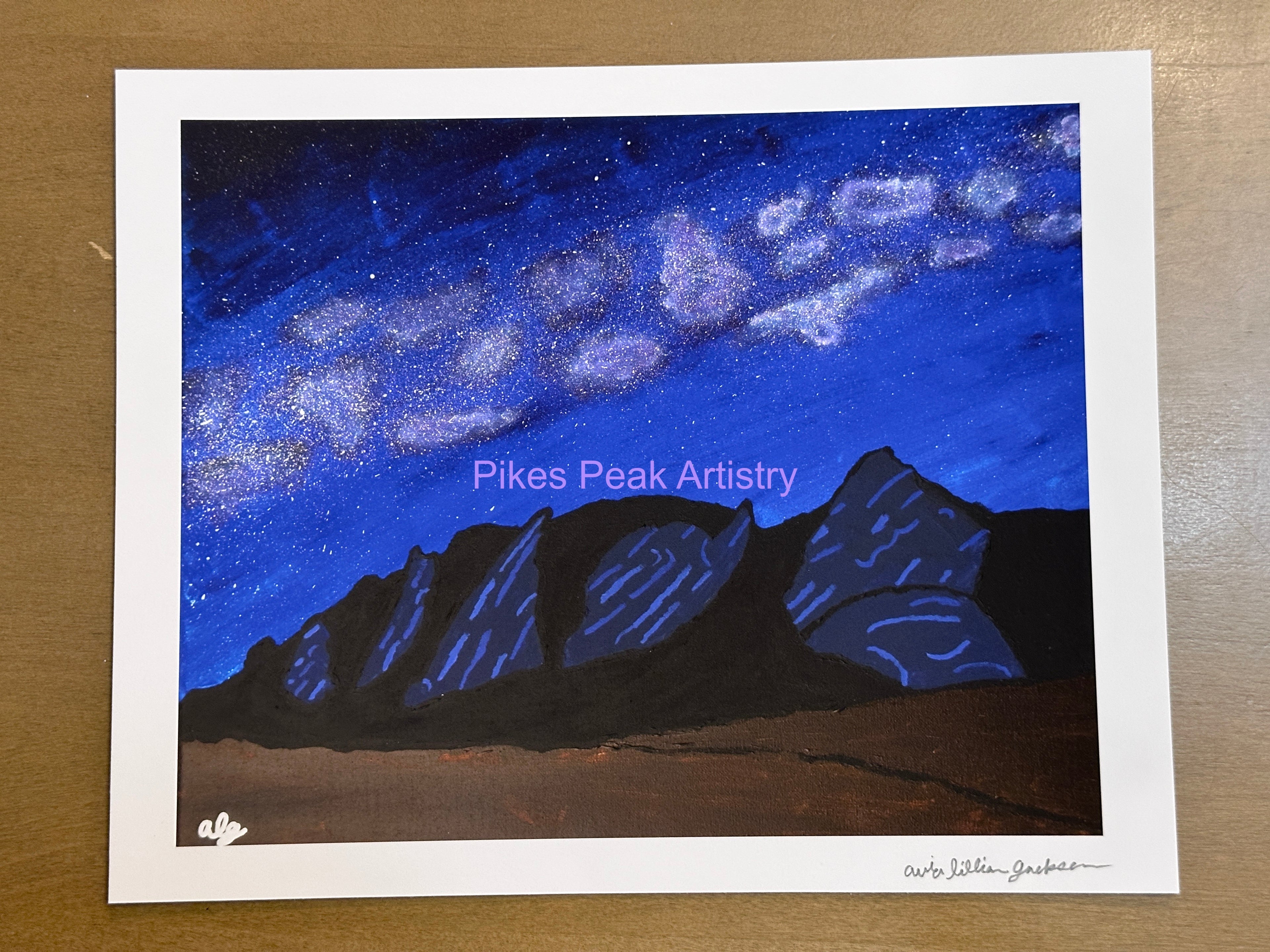 Fine Art Print of the Original Painting "Galactic Iron" Milky Way with Boulder Colorado Flatirons