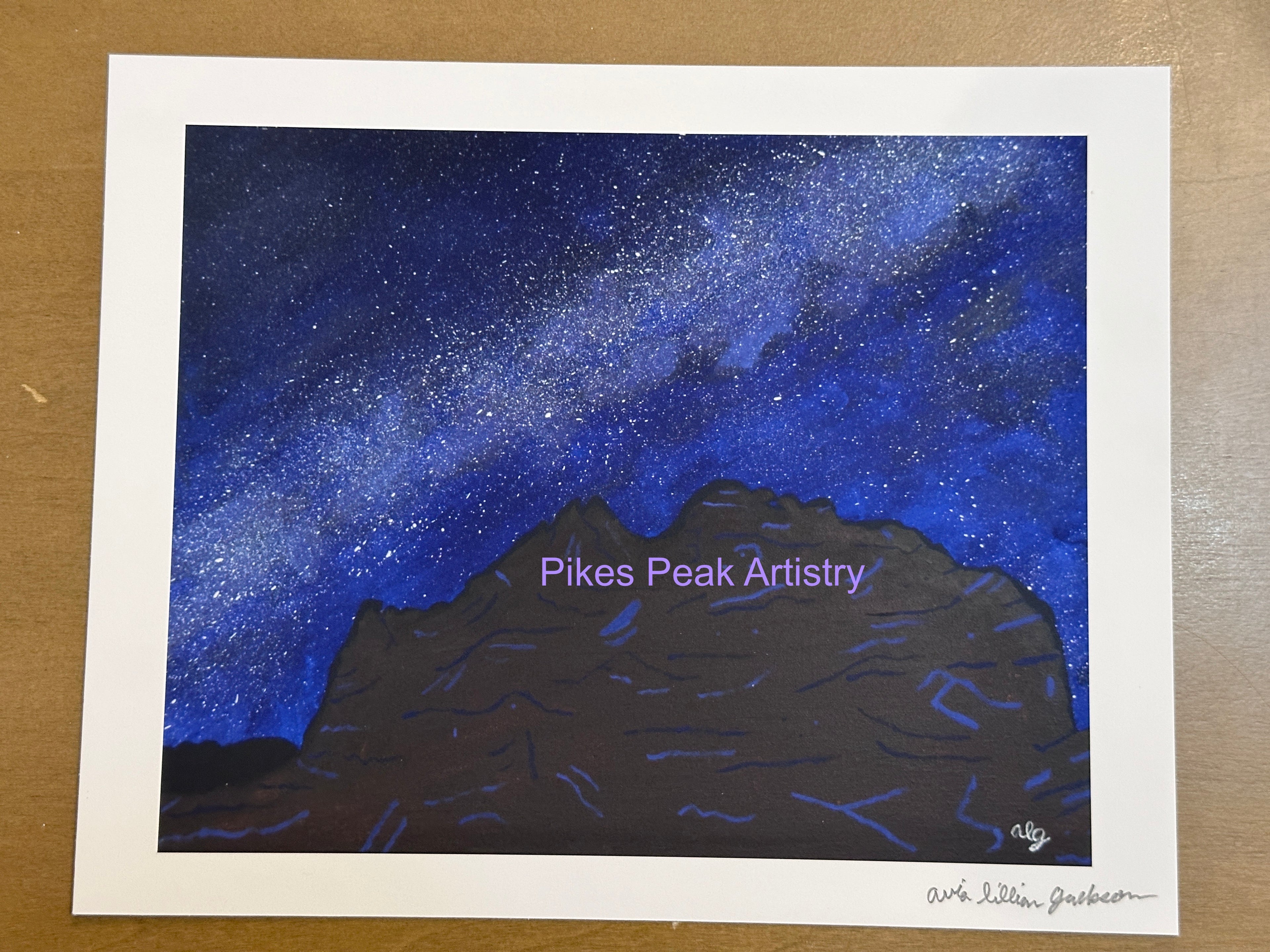 Fine Art Print of the Original Acrylic Painting "Kisses in the Cosmos" Milky Way with Garden of the Gods Kissing Camels