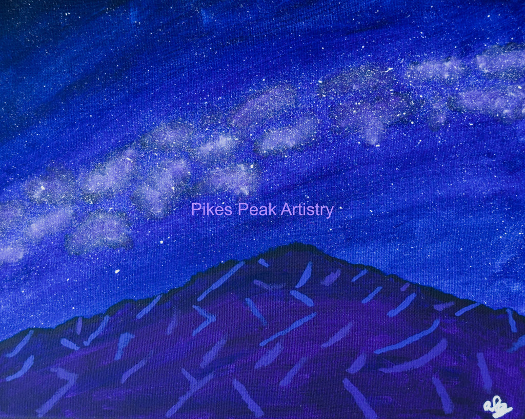 Acrylic Original Painting “Cosmic Purple Majesty” Pikes Peak and the Milky Way