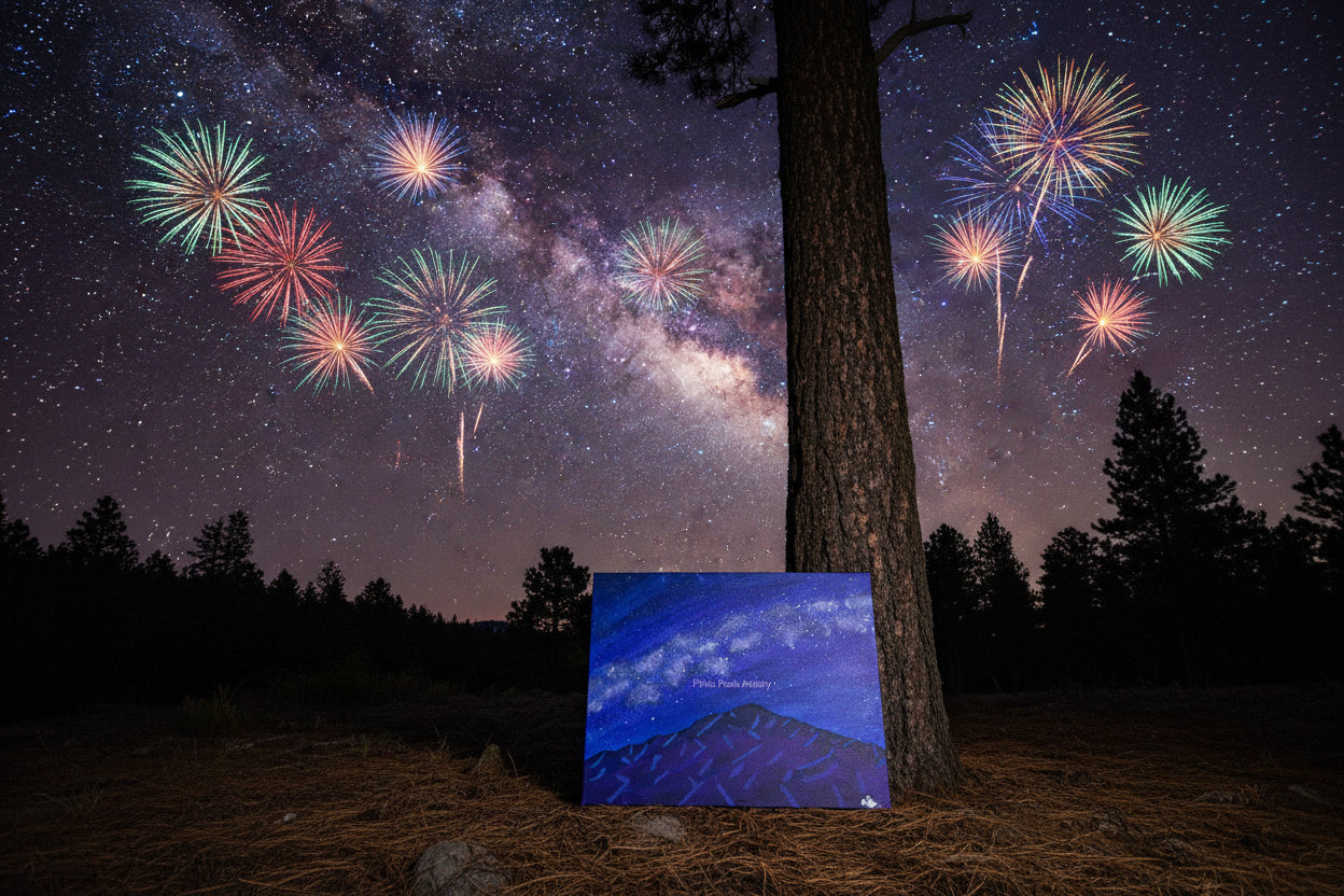 Acrylic Original Painting “Cosmic Purple Majesty” Pikes Peak and the Milky Way