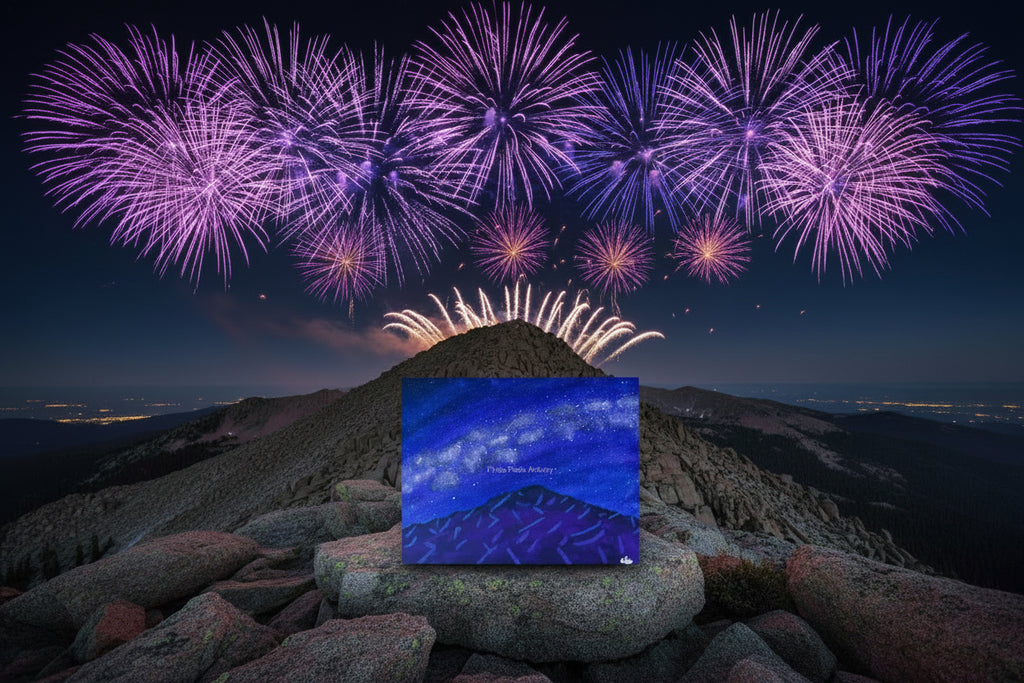 Acrylic Original Painting “Cosmic Purple Majesty” Pikes Peak and the Milky Way