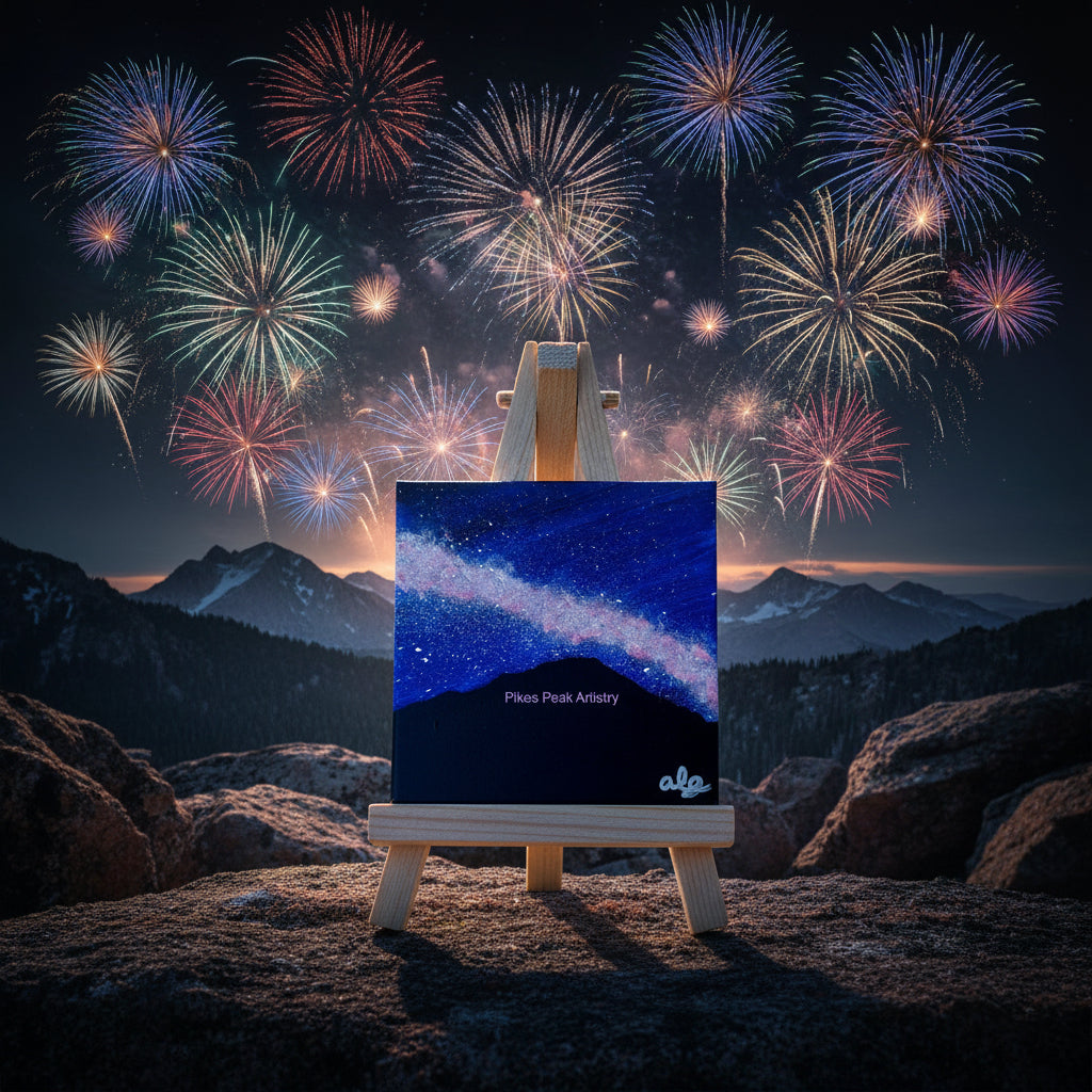 Acrylic Original Painting “Cosmic Red, White, and Blue” Pikes Peak and the Milky Way